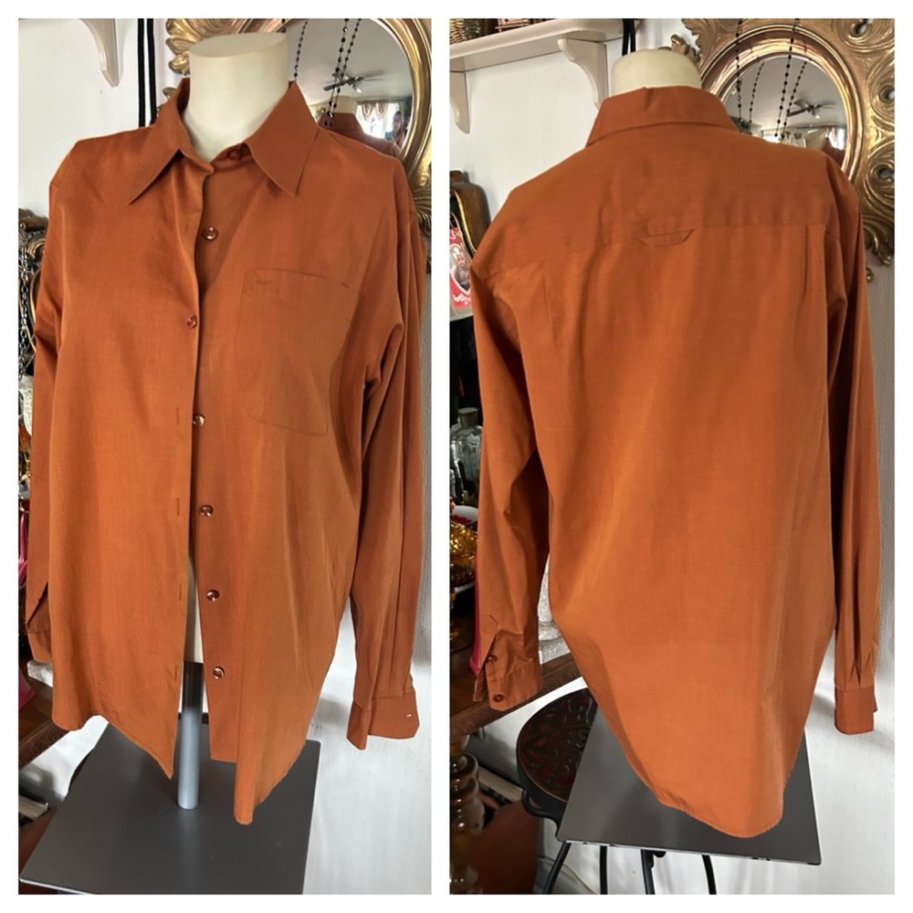 Rust Stretch Button-Up Collared Shirt - image 2